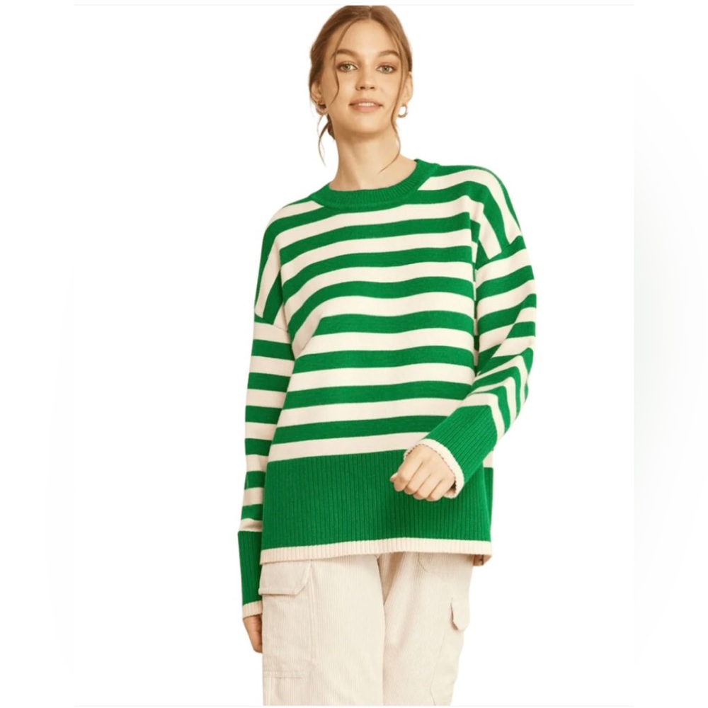 NWT Entro Sierra green striped sweater, size Small